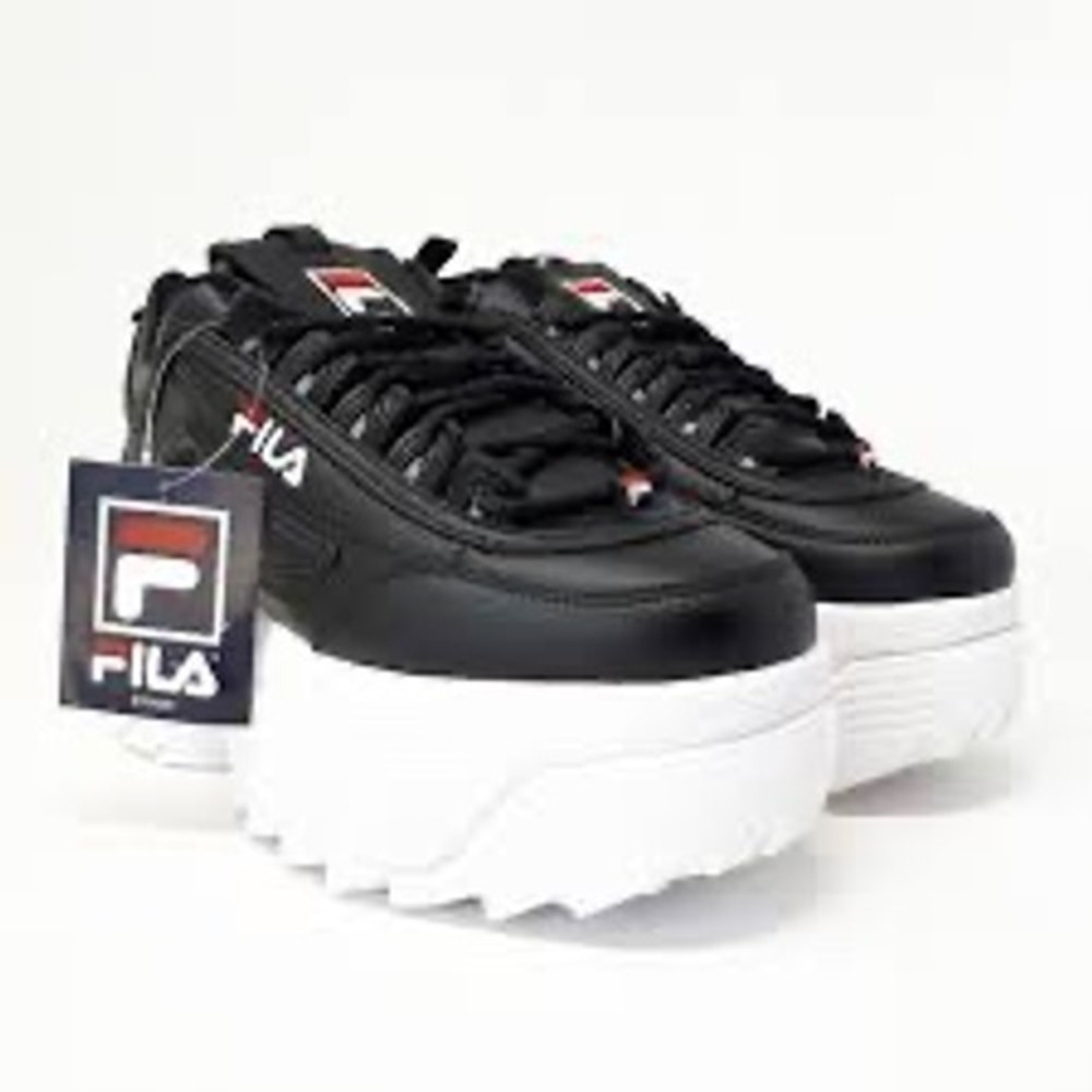 FILA Disruptor II Premium Platform Sneakers Black White sz 6.5 Chunky Shoes NEW